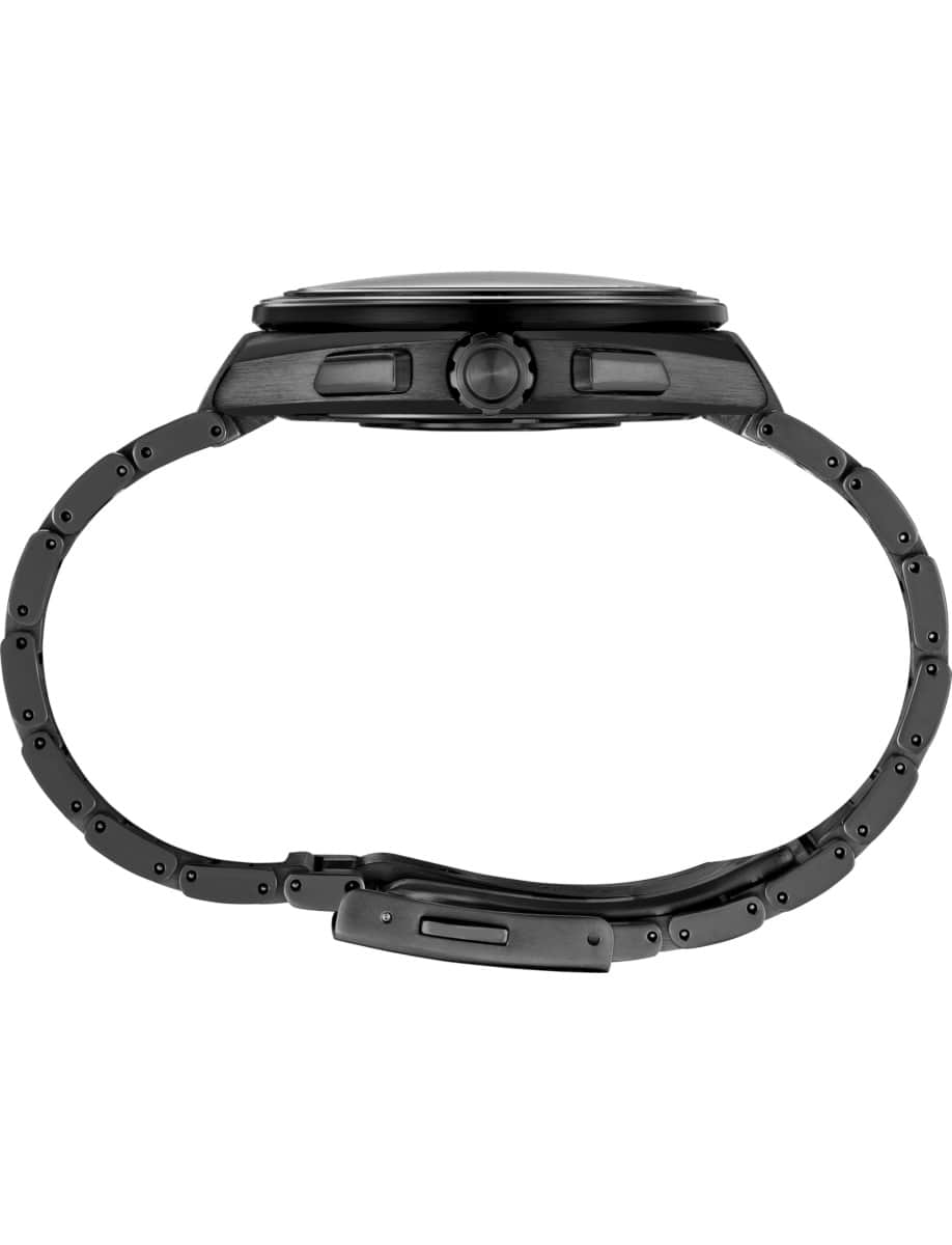 Side view of Seiko Luxe wristwatch with titanium case and bracelet