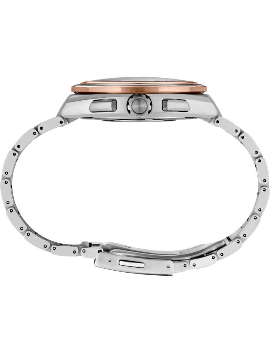 Side view of Seiko Luxe wristwatch with titanium case and bracelet