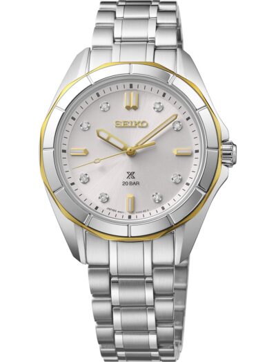 Seiko Luxe wristwatch with two tone stainless steel case and silver dial