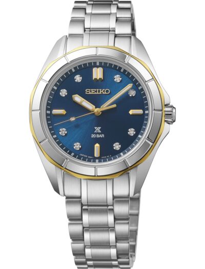 Seiko Luxe wristwatch with two tone stainless steel case and blue dial