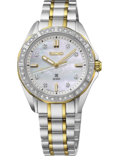 Seiko Luxe wristwatch with two-tone stainless steel case and bracelet and mother of pearl dial
