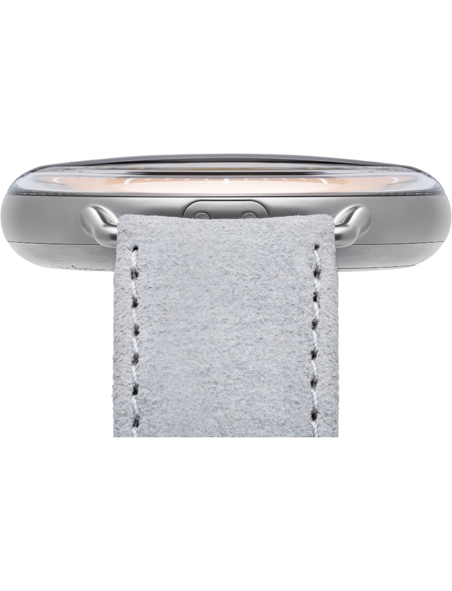 Side view of Ressence wristwatch with grade 5 titanium case, and leather strap.