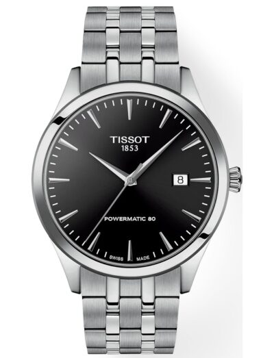 Tissot wristwatch with stainless steel case and bracelet and black dial | Feldmar Watch Co. Tissot wristwatch with stainless steel case and bracelet and black dial
