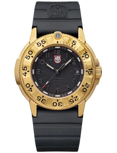 Luminox wristwatch with gold stainless steel case, black dial and black rubber strap | Feldmar Watch Co. Luminox wristwatch with gold stainless steel case, black dial and black rubber strap