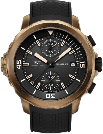 IWC wristwatch with bronze case, black dial and black rubber strap. | Feldmar Watch Co. IWC wristwatch with bronze case, black dial and black rubber strap.