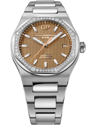 Girard-Perregaux wristwatch with stainless steel case and bracelet, copper dial with a Clous de Paris pattern.