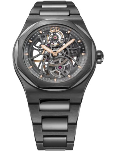 Girard-Perregaux wristwatch with black ceramic case and bracelet, and skeleton dial.