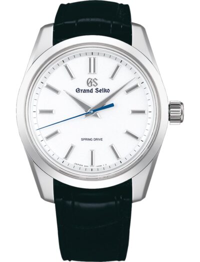 Grand Seiko wristwatch with platinum case, white dial and crocodile leather