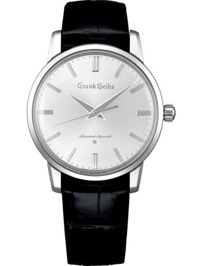 Grand Seiko wristwatch with platinum case, 18k gold dial and crocodile leather strap
