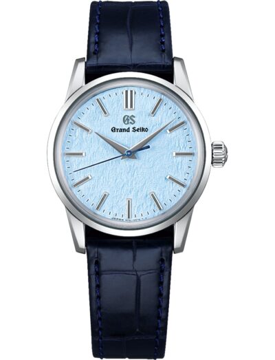 Grand Seiko wristwatch with stainless steel case, blue dial and crocodile leather strap