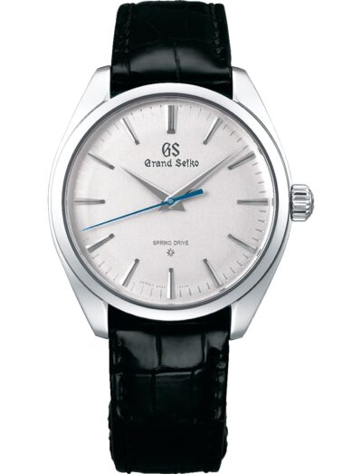 Grand Seiko wristwatch with platinum case, silver dial and crocodile leather