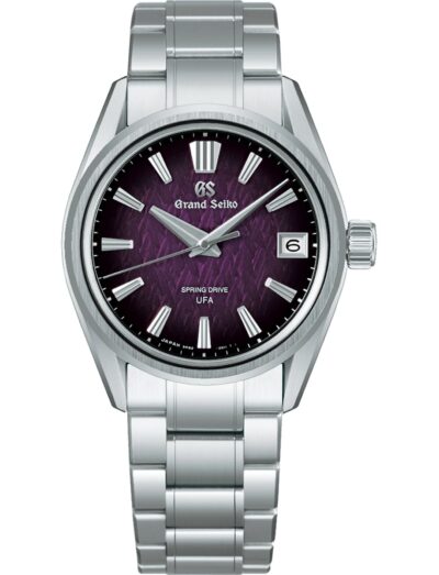 Grand Seiko wristwatch with stainless steel case and bracelet and violet dial