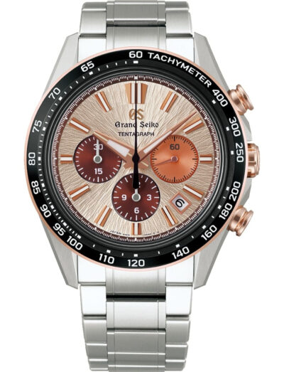 Grand Seiko wristwatch with high-intensity titanium case and bracelet and copper pink dial