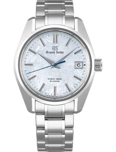 Grand Seiko wristwatch with stainless steel case and bracelet and light blue dial