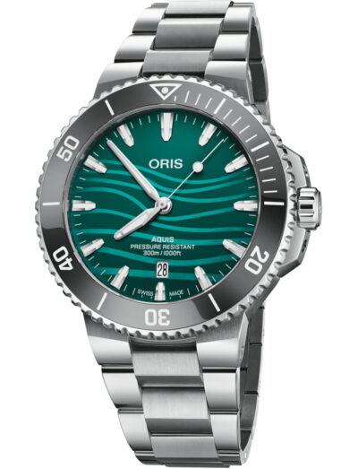 Oris wristwatch with stainless steel case and bracelet and green dial | Feldmar Watch Co. Oris wristwatch with stainless steel case and bracelet and green dial