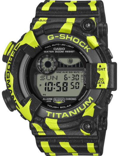 G-Shock wristwatch with titanium/bio-based resin case and bracelet, and black digital dial.
