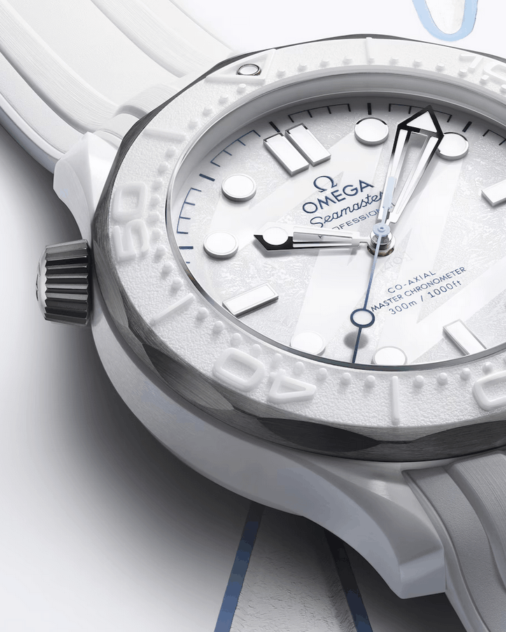 Hotlist image for Omega wristwatch with white ceramic and titan case, white dial and white rubber strap