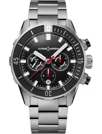 Ulysse Nardin wristwatch with titanium case, black dial and semi-satin steel bracelet
