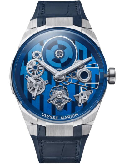 Ulysse Nardin wristwatch with 18k white gold case, blue dial and rubber strap