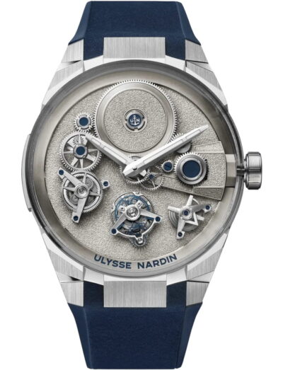 Ulysse Nardin wristwatch with 18k white gold case, nickel silver dial and velvet rubber strap