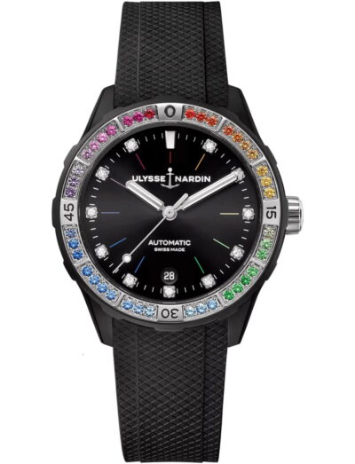 Ulysse Nardin wristwatch with stainless steel case, black dial and black rubber strap