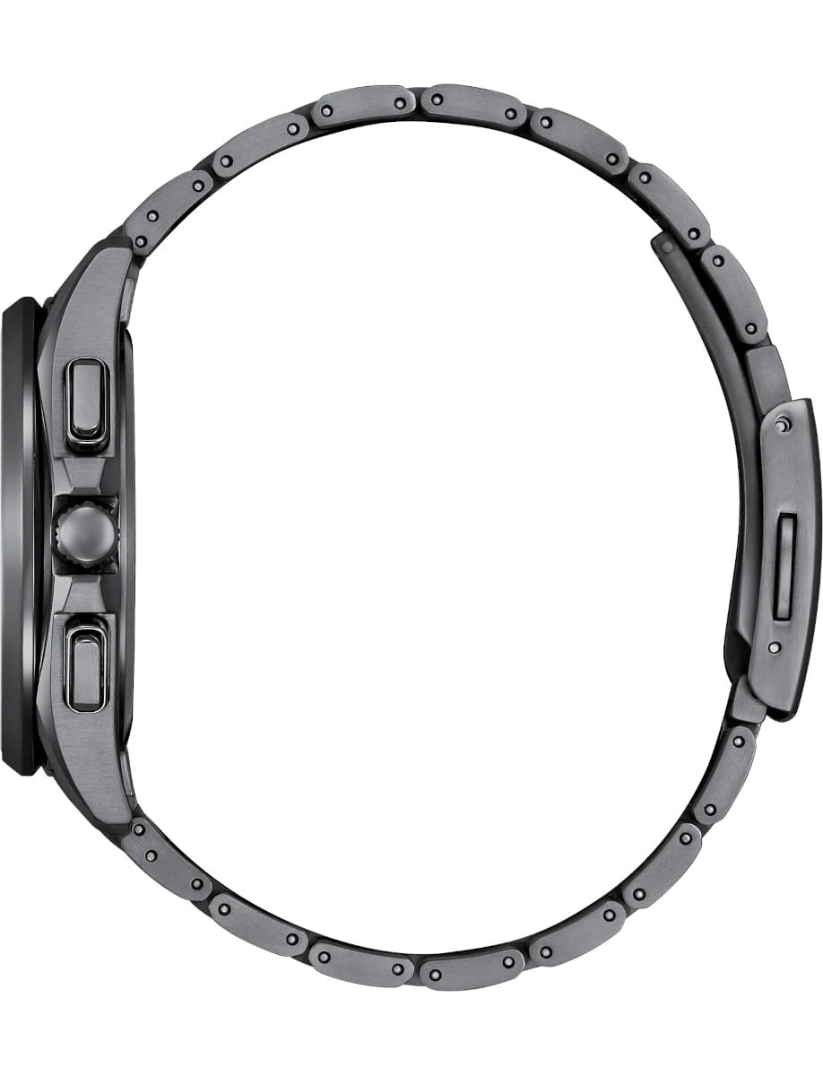 Side view of Citizen Attesa wristwatch with super titanium case and bracelet.