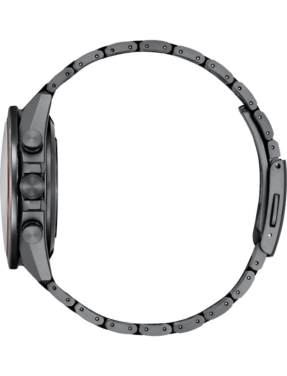 Side view of Citizen Attesa wristwatch with super titanium case and bracelet.