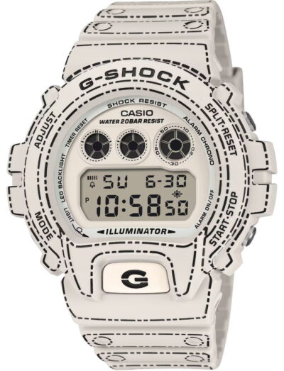 G-Shock wristwatch with resin case, white dial, and bio-based resin band.
