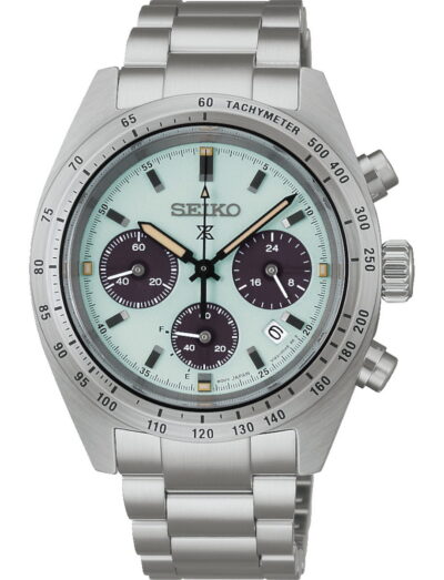 Seiko Prospex wristwatch with stainess steel case and bracelet, and blue dial.