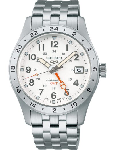 Seiko wristwatch with stainless steel case and bracelet, and white dial. | Feldmar Watch Co. Seiko wristwatch with stainless steel case and bracelet, and white dial.