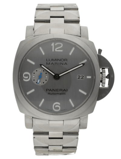 Pre-owned Panerai wristwatch with stainless steel case and bracelet,and grey dial. | Feldmar Watch Co. Pre-owned Panerai wristwatch with stainless steel case and bracelet,and grey dial.