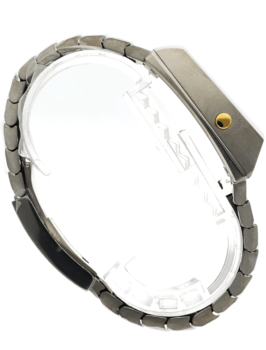 Right side view of Pre-owned Girard Perregaux wristwatch with titanium case and bracelet, and tubular LED display.