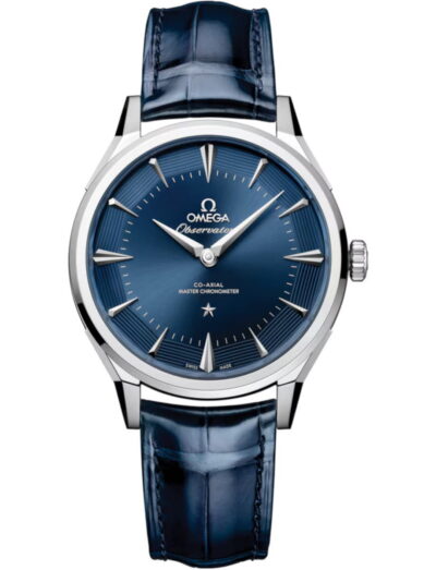 Omega Constellation Observatory wristwatch with O‑MEGASTEEL case, blue dial, and blue alligator leather. | Feldmar Watch Co. Omega Constellation Observatory wristwatch with O‑MEGASTEEL case, blue dial, and blue alligator leather.