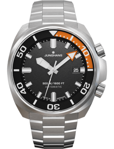 Junghans wristwatch with stainless steel case and bracelet, matt dark grey dial.