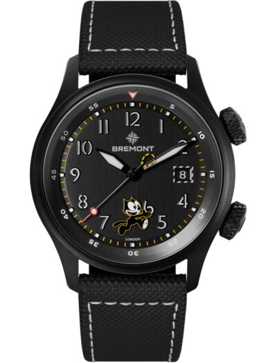 Bremont wristwatch with titanium case, black dial and black rubber & leather embossed strap