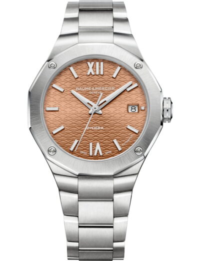 Baume & Mercier wristwatch with stainless steel case and bracelet and terracotta dial