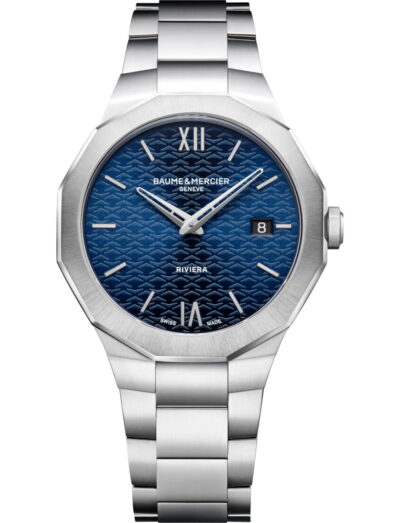 Baume & Mercier wristwatch with stainless steel case and bracelet and blue dial