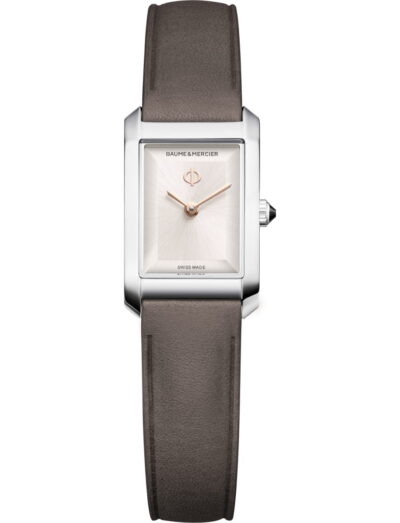Baume & Mercier wristwatch with stainless steel case, warm silver dial and caflskin leather strap