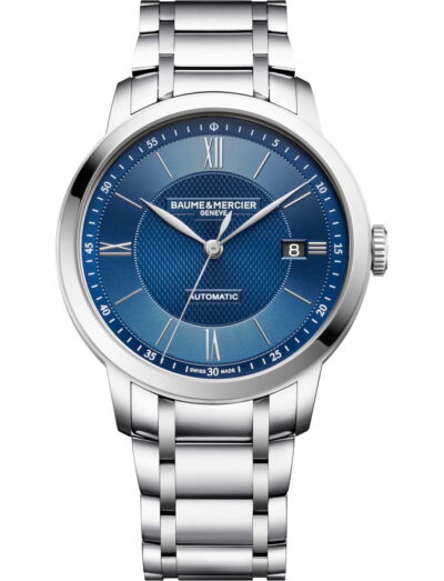 Baume & Mercier wristwatch with stainless steel case and bracelet and blue dial