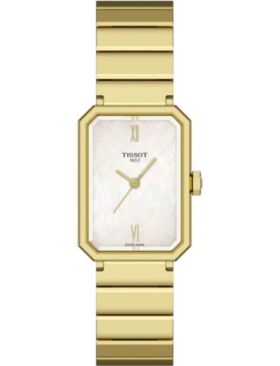 Tissot wristwatch with stainless steel case and bracelet with yellow PVD coating, white mother-of-pearl dial.