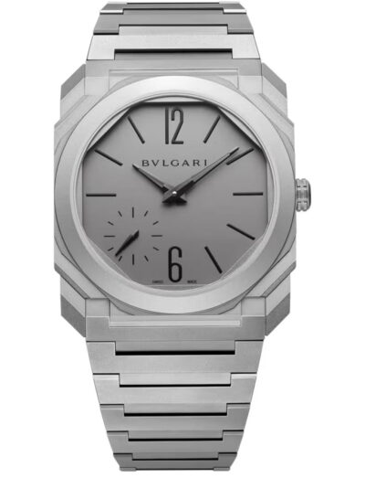 Bulgari wristwatch with sandblasted titanium case and bracelet and opaline titanium dial