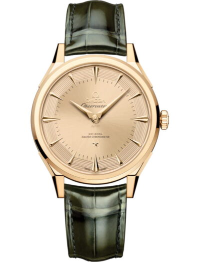 Constellation Observatory wristwatch with Moonshine™ gold case and dial, and green Alligator leather.