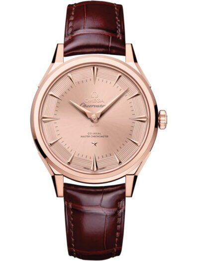 Constellation Observatory wristwatch with Sedna™ gold case and dial, and Burgundy alligator leather strap.