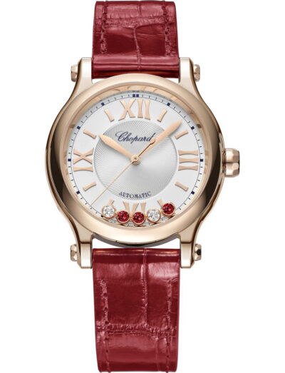 Chopard wristwatch with 18K ethical rose gold case, silver dial and alligator leather strap