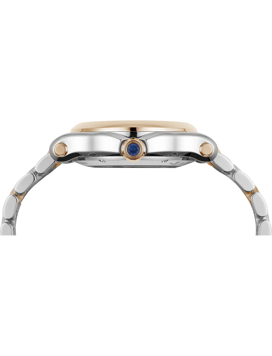 Side view of Chopard wristwatch with 18K ethical rose gold and stainless steel case and bracelet and silver dial