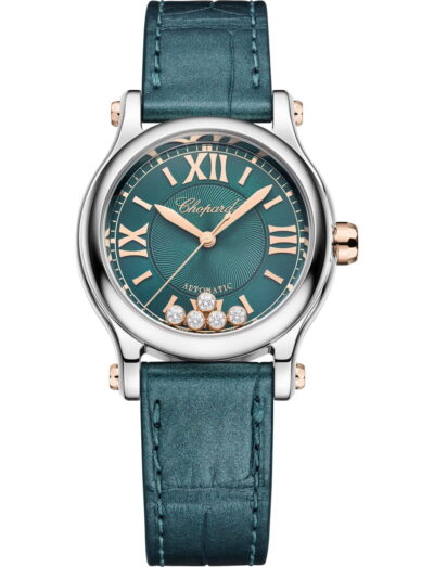 Chopard wristwatch with stainless steel case, teal dial and alligator leather strap | Feldmar Watch Co. Chopard wristwatch with stainless steel case, teal dial and alligator leather strap