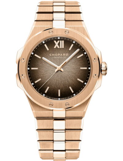 Chopard wristwatch with 18K ethical rose gold case and bracelet and brown color dial | Feldmar Watch Co. Chopard wristwatch with 18K ethical rose gold case and bracelet and brown color dial