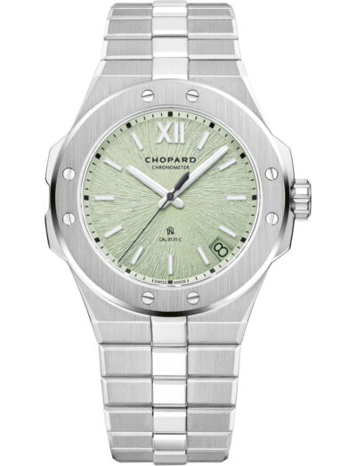 Chopard wristwatch with stainless steel case and bracelet and moss green dial | Feldmar Watch Co. Chopard wristwatch with stainless steel case and bracelet and moss green dial