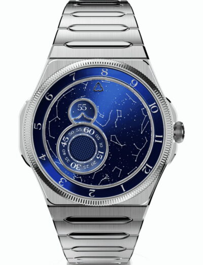 Trilobe wristwatch with 316L stainless steel automatic watch with a customizable sky, and metal bracelet