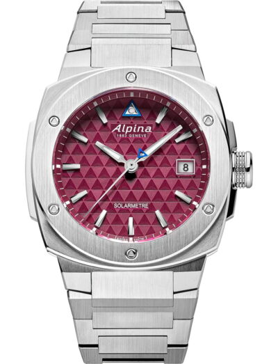 Alpina wristwatch with stainless steel case and bracelet and burgundy dial